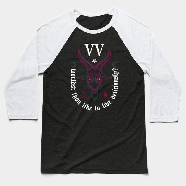 Deliciously? - Witch Goat Head Baseball T-Shirt by Nemons